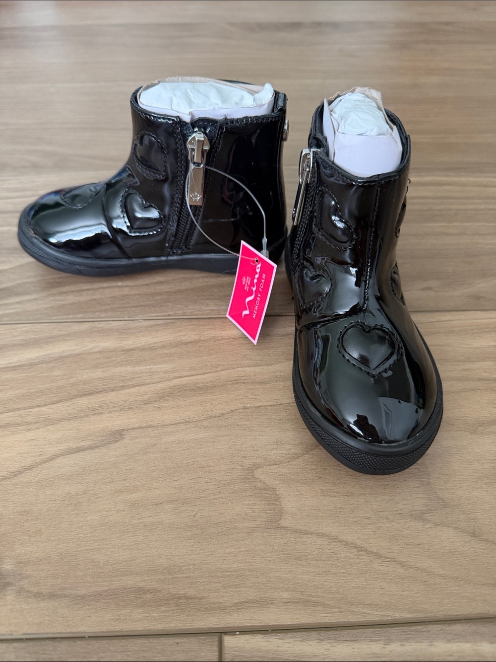 Black Patent Heart Detail Kids Ankle Boots
